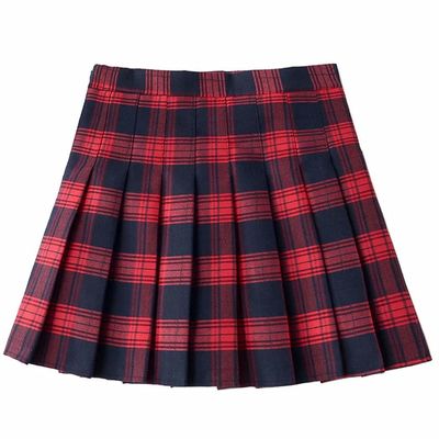 Big Girls Pleated Skirt Teen Girls School Uniform Plaid Skirt, Red Blue Plaid, Size 11-12 Years (Tag160)