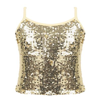 YEAHDOR Girls Glitter Sequins Cami Vest Jazz Ballet Dance Tank Top Stage Performance Adjustable Strap Tees Shirt Gold 8 Years