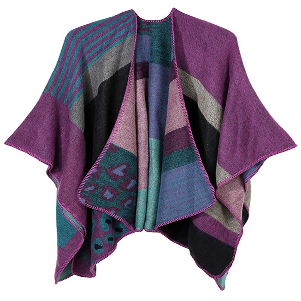 Lncropo Women's Shawls Wraps Winter Open Front Poncho Cape Oversized Cardigan Sweater,Series A3-purple