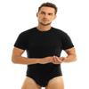 inlzdz Men's Turn-Down Collar Short Sleeve Button Crotch Shirt Leotard One Piece Bodysuit Jumpsuit Unitard Black#Type B XX-Large view 2
