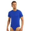 CHICTRY Men's One Piece Short Sleeve Round Neck T Shirt Leotard Bodysui Jumpsuit Undershirt Blue Large view 2