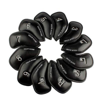 Craftsman Golf Custom 12pcs Thick Synthetic Leather Golf Iron Head Covers Set Headcover (Custom 1set Black for Right (12pcs))