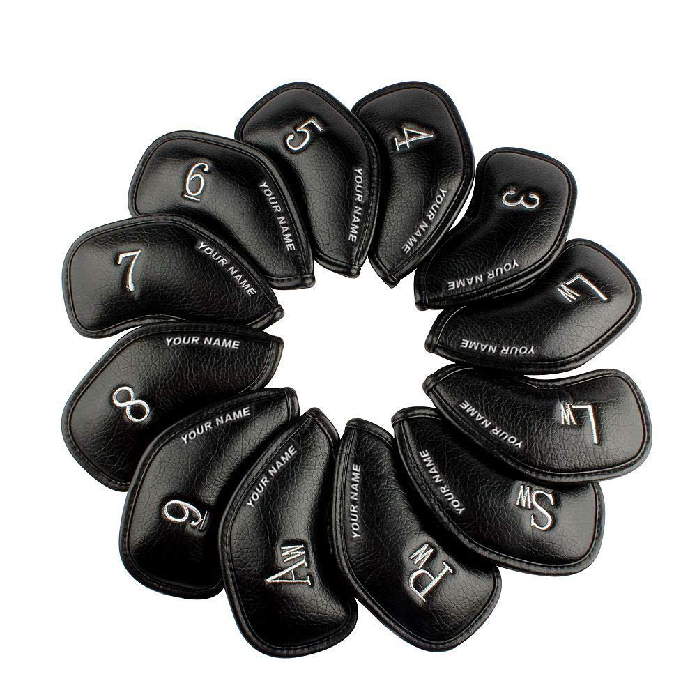 Craftsman Golf Custom 12pcs Thick Synthetic Leather Golf Iron Head Covers Set Headcover (Custom 1set Black for Right (12pcs))