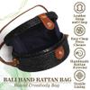 Ahtine Handwoven Round Rattan Bag for Women With Adjustable Strap Crossbody Straw Handbag (Black) view 2