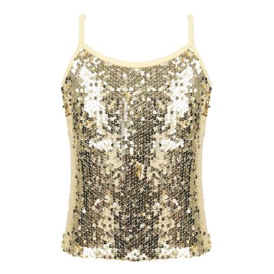 Moily Girls Sequins Adjustable Spaghetti Straps Tank Top Cami Shirts Dancewear for Jazz Hip Hop Gold 8