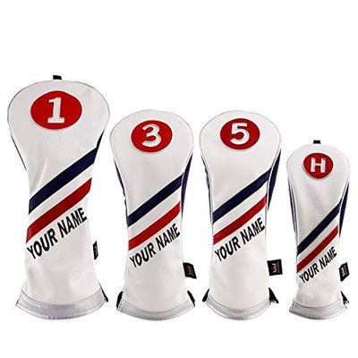 Craftsman Golf Red White Blue Leather Stripes Driver3 5 Fairway Wood Hybrid Headcover #1#3#5 H for All Brands Available for Custom Version (Custom 4pcs(1,3,5,H))
