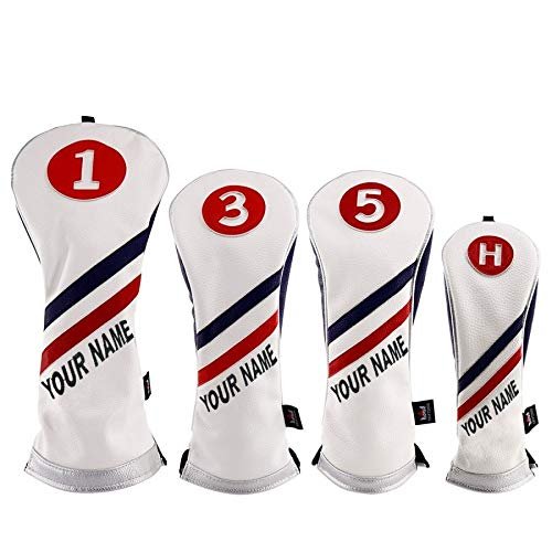 Craftsman Golf Red White Blue Leather Stripes Driver3 5 Fairway Wood Hybrid Headcover #1#3#5 H for All Brands Available for Custom Version (Custom 4pcs(1,3,5,H))