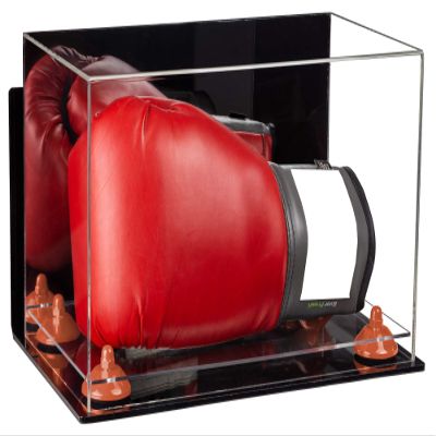 Better Display Cases Acrylic Catchers Glove Display Case with Mirror Case, Orange Risers , Wall Mount and Clear Base (A011/V16)