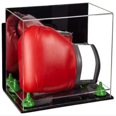 Better Display Cases Acrylic Catchers Glove Display Case with Mirror Case, Green Risers , Wall Mount and Clear Base (A011/V16)