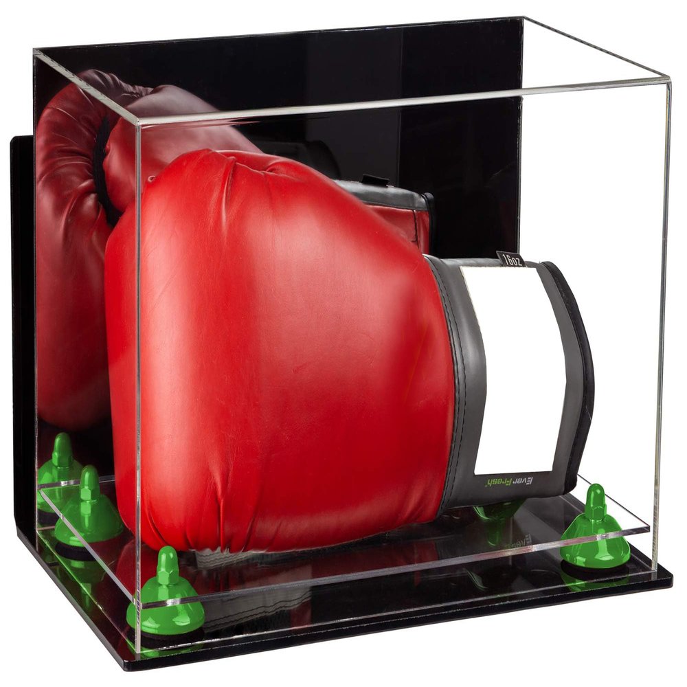 Better Display Cases Acrylic Catchers Glove Display Case with Mirror Case, Green Risers , Wall Mount and Clear Base (A011/V16)