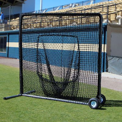 Cimarron Sports Steel Frame Baseball Softball Multi-Sport Sock Net for Batting Cage and Field Practice, Heavy Foam Wrapped Vinyl Padding, Built-in Wheels for Portability, 7'W x 7'H