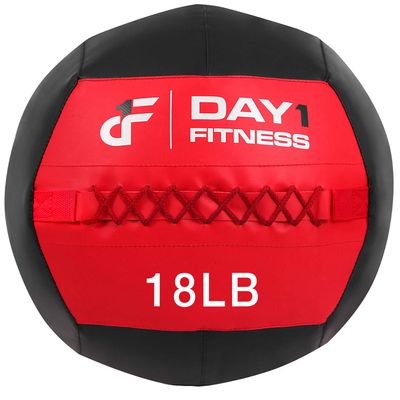 Day 1 Fitness Soft Wall Medicine Ball 18 Pounds RED/BLACK - for Exercise, Rehab, Core Strength, Large Durable Balls for Floor Exercises, Stretching