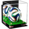 Better Display Cases Acrylic Mini - Miniature (not Full Size) Soccer Ball Display Case with Mirror Case, Pink Risers, Wall Mount and Turf Base (B03/A015) view 1