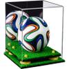 Better Display Cases Acrylic Mini - Miniature (not Full Size) Soccer Ball Display Case with Mirror Case, Yellow Risers and Turf Base (B03/A015) view 1