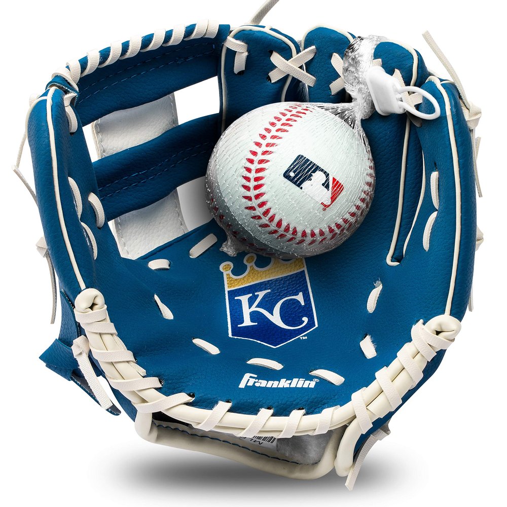 Franklin Sports MLB Youth Teeball Glove and Ball Set - Kids Kansas City Royals Baseball and Teeball Glove and Ball - Perfect First Kids Glove - 9.5"