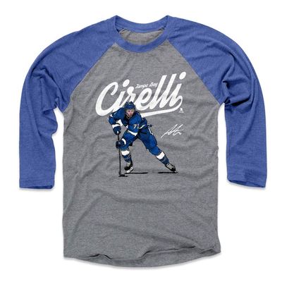 500 LEVEL Anthony Cirelli Tee Shirt (Baseball Tee, Medium, Royal/Heather Gray) - Tampa Bay Raglan Tee - Anthony Cirelli Score W WHT