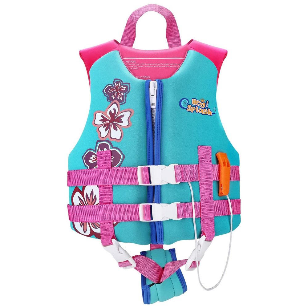 HeySplash Toddler Swim Vest, Kids Floaties Swimming Jacket, Jumper Swimsuit with Adjustable Strap, Float Puddle Vest, Buoyancy Swimwear for Girls and Boys Aged 3-6 Years / 30-50lbs, Lake Blue