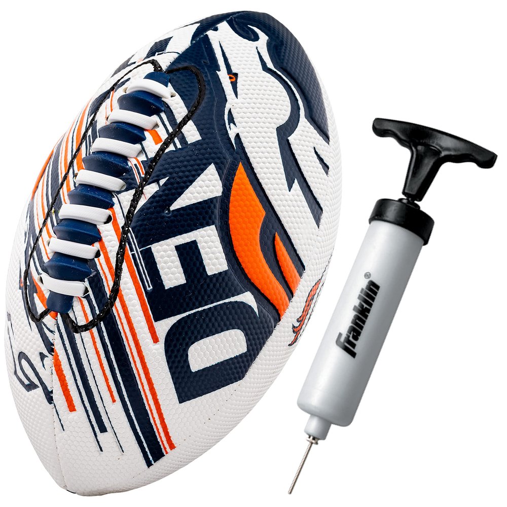 Franklin Sports NFL Denver Broncos Football - Youth Mini Football - 8.5" Junior Size Ball - SPACELACE Easy Grip Texture- Perfect for Kids