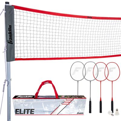 Franklin Sports Elite Badminton Net Set - Includes Badminton Rackets, Poles/Net, Stakes, Ropes, Boundary Kit - Beach or Backyard Game Set - Easy Setup