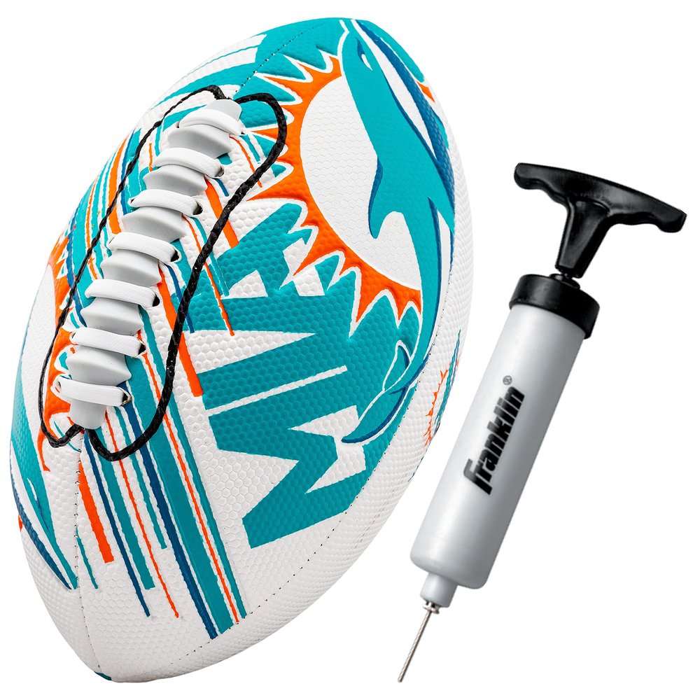 Franklin Sports NFL Miami Dolphins Football - Youth Mini Football - 8.5" Junior Size Ball - SPACELACE Easy Grip Texture- Perfect for Kids