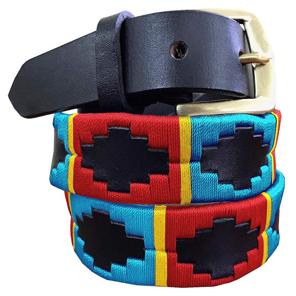 CARLOS DIAZ Skinny Mens Womens Unisex Brown Leather Embroidered Polo Belt (80 cm / 28 Inches)