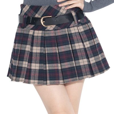 chouyatou Women's A-Line Plaid Wool Blend Pleated Skirt Side Zipper (X-Large, H475-Blue)