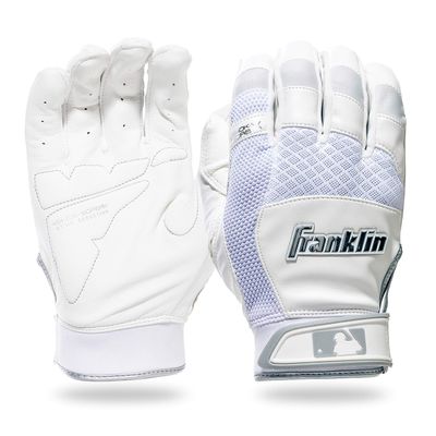 Franklin Sports Adult MLB Shok-Sorb X Batting Gloves, Adult Medium, Pair, White/Chrome