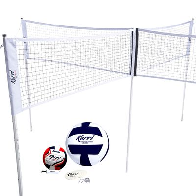 Franklin Sports Pro Quad Volleyball Kerri Walsh Jennings Edition- Volleyball Meets 4 Square - Complete Net System, Jumbo and Traditional Volleyballs Included, Boundary Kit/Line Markers