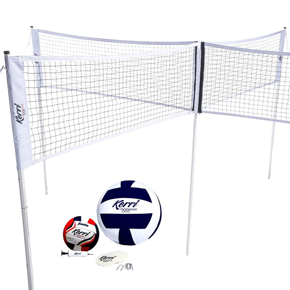 Franklin Sports Pro Quad Volleyball Kerri Walsh Jennings Edition- Volleyball Meets 4 Square - Complete Net System, Jumbo and Traditional Volleyballs Included, Boundary Kit/Line Markers