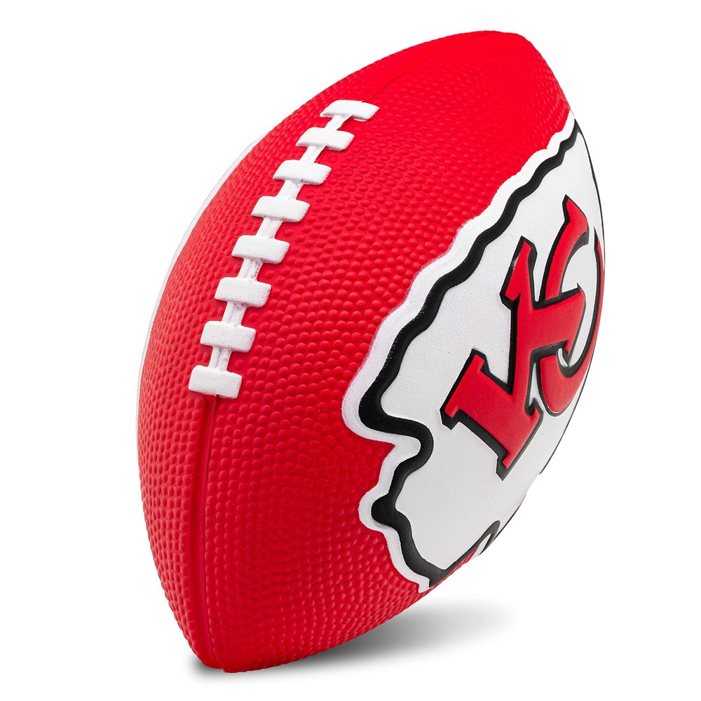Franklin Sports NFL Kansas City Chiefs Football - Kids Foam Football - Soft Junior Size 8.5" Ball with 3D Logos - Perfect for Gameday + Tailgates