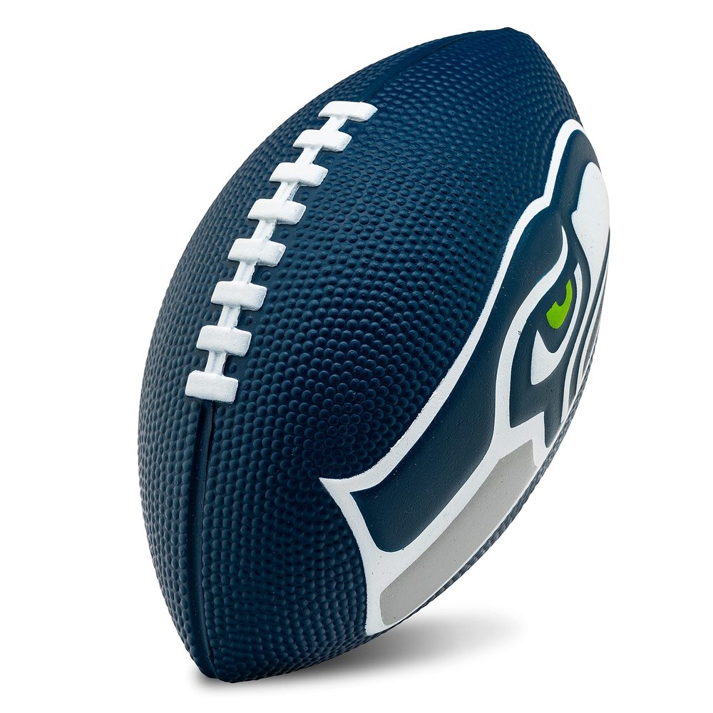 Franklin Sports NFL Seattle Seahawks Football - Kids Foam Football - Soft Junior Size 8.5" Ball with 3D Logos - Perfect for Gameday + Tailgates