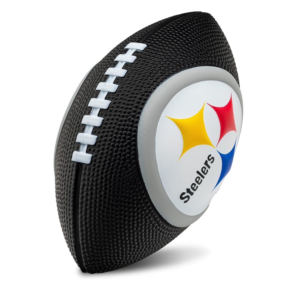 Franklin Sports NFL Pittsburgh Steelers Football - Kids Foam Football - Soft Junior Size 8.5" Ball with 3D Logos - Perfect for Gameday + Tailgates