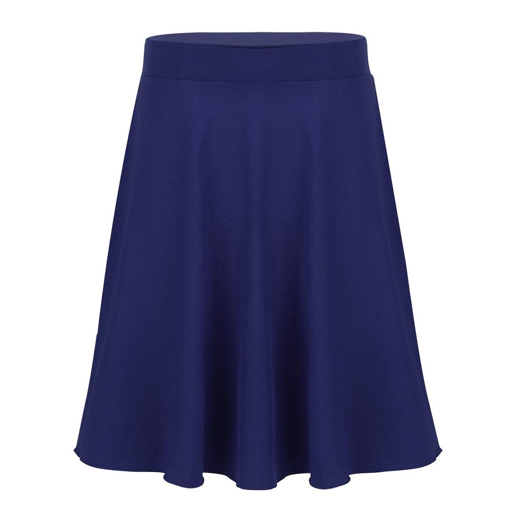 JEATHA Big Girls Solid Color Knee Length A-Line Dress Kids School Uniform Elastic Waist Pleated Skater Skirt Navy_Blue 10