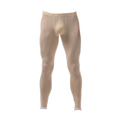 Men's Moisture Wicking Baselayer Cool Dry Sports Leggings Workout Tights Beige M