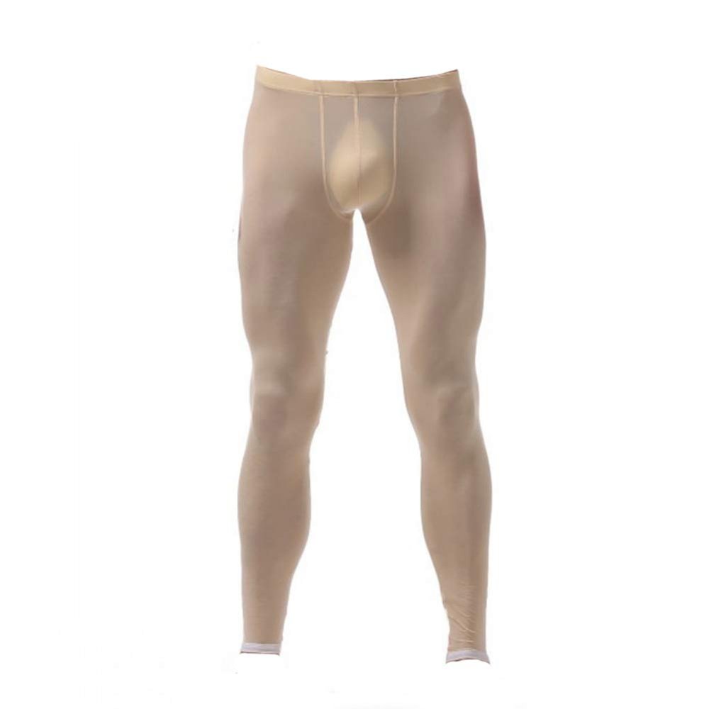 Men's Moisture Wicking Baselayer Cool Dry Sports Leggings Workout Tights Beige M