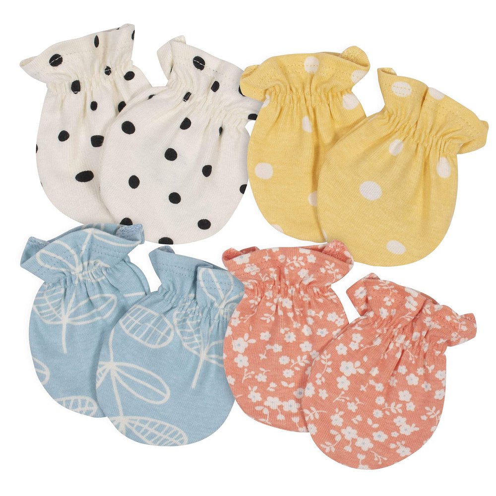 Gerber Baby Girls 4-pack Mittens Glove Liners, Orange/Yellow/Green/Ivory, 0-3 Months US
