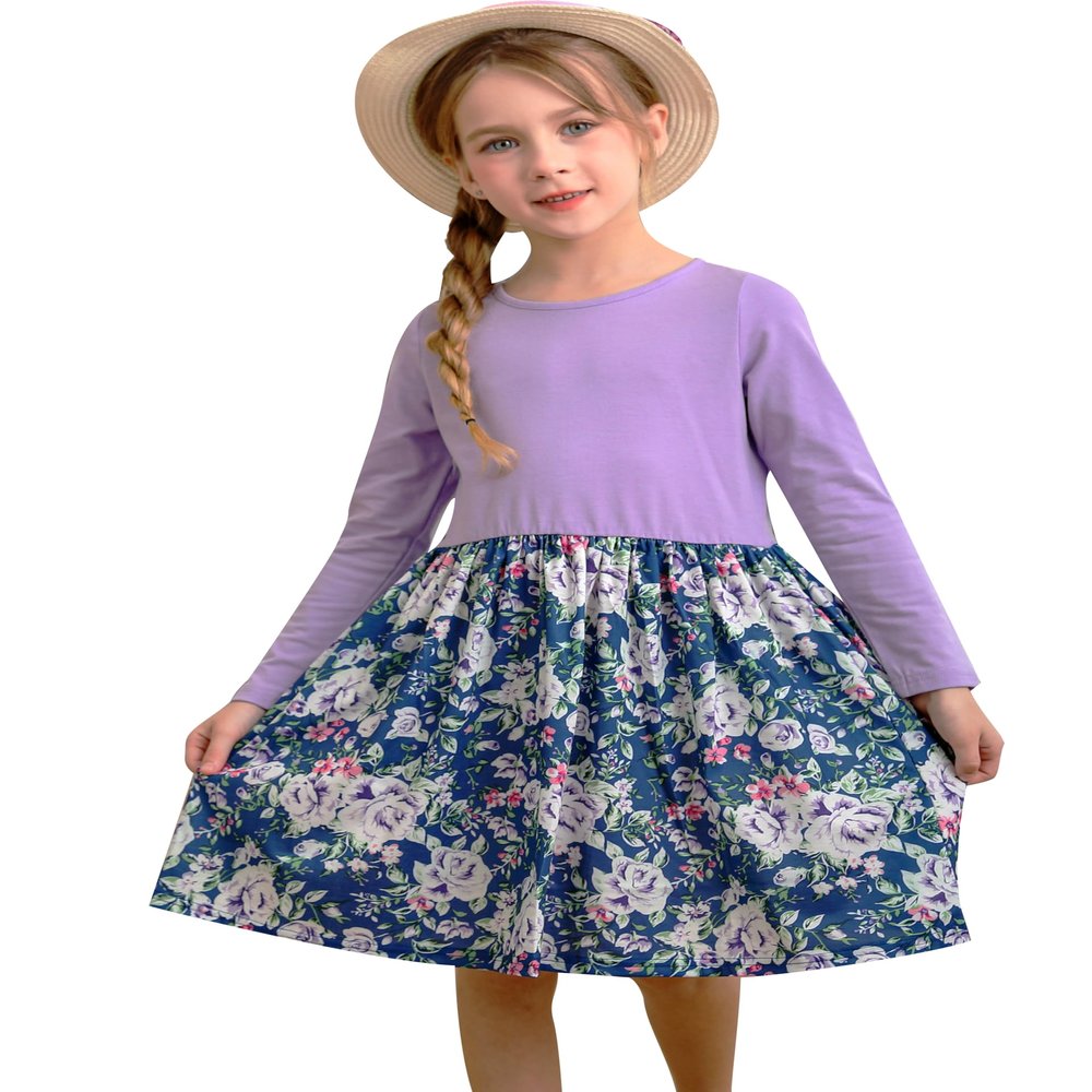 Bonny Billy Girl's Long Sleeve Solid Top and Floral Skirt Dress Size 14 Purple
