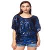 Anna-Kaci Womens Loose Fit Sequin Dolman Sleeve Evening Blouse Top, Blue, Large view 1
