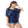 Anna-Kaci Womens Loose Fit Sequin Dolman Sleeve Evening Blouse Top, Blue, Large view 4