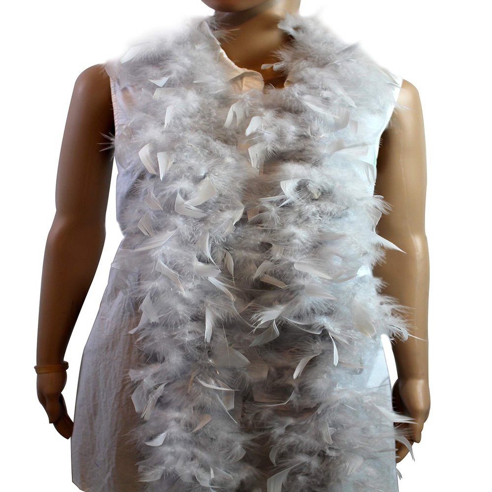 Flydreamfeathers 40 Gram 72" Long, Turkey Chandelle Feather Boa, Dancing Wedding Crafting Party Dress Up, Halloween Costume Decoration (grey)