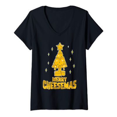 Womens Cheese Lovers Christmas Funny Merry Cheesemas Holiday Xmas V-Neck T-Shirt
