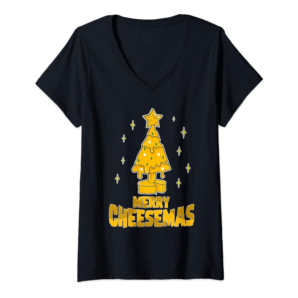 Womens Cheese Lovers Christmas Funny Merry Cheesemas Holiday Xmas V-Neck T-Shirt