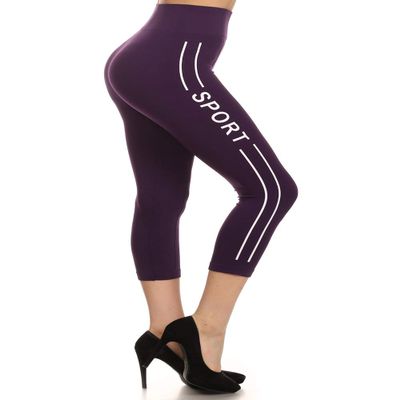 Women's High Waist Athletic Soft Non See-Through Capri Leggings Pants Dark Purple