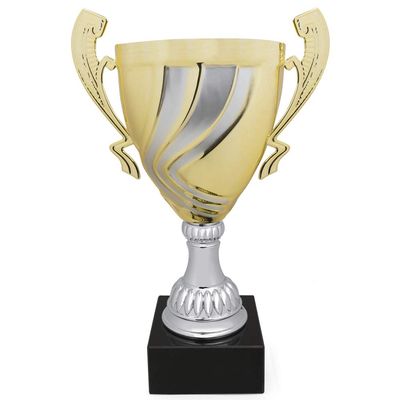 Customizable 14-1/4 Inch Silver and Gold Italian Swirl Trophy, Includes Personalization