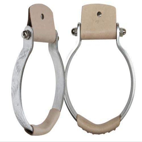 Showman Engraved Aluminum Oxbow Stirrups w/Leather Covered Tread