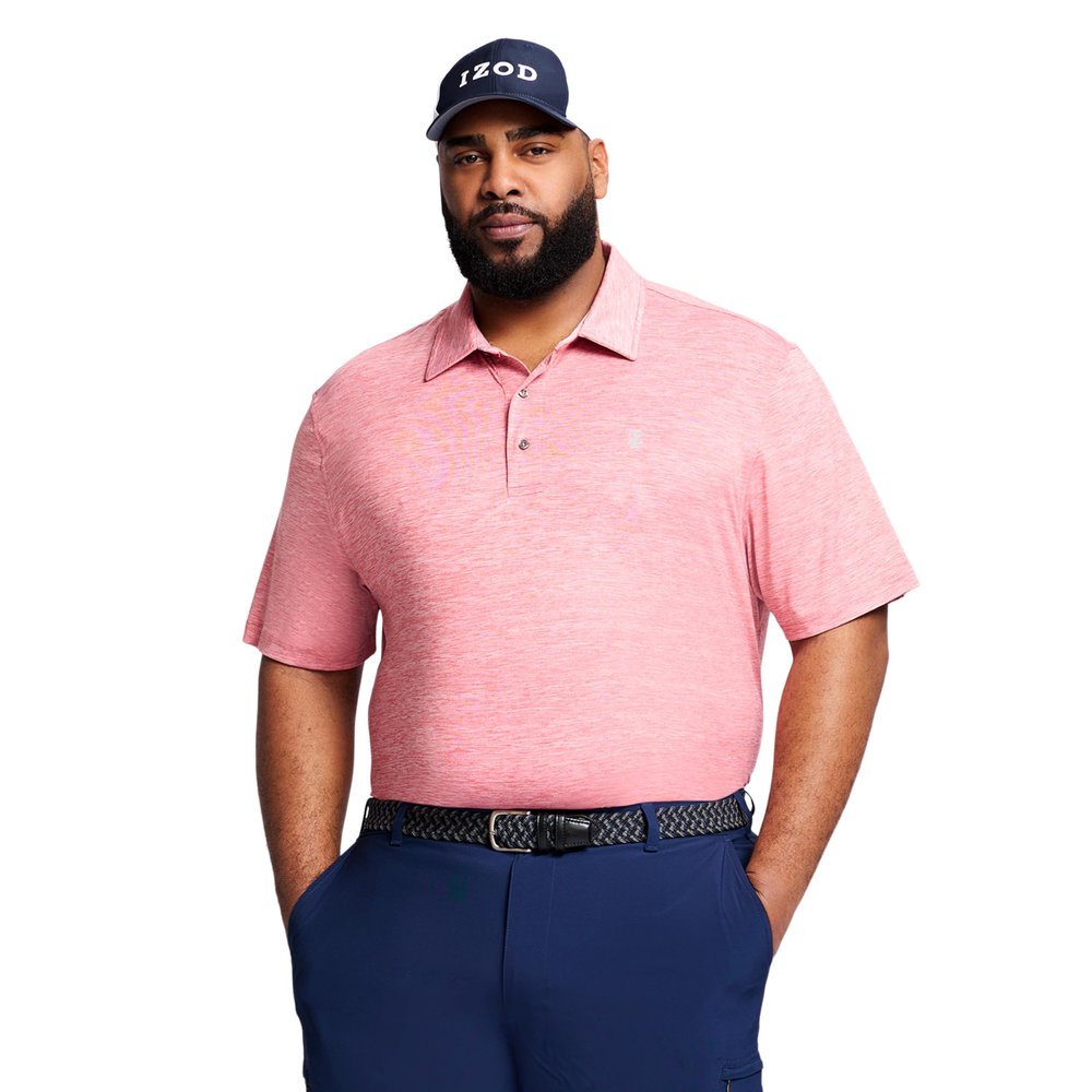 IZOD Men's Big and Tall Golf Title Holder Short Sleeve Polo, Saltwater Red, 4X-Large Tall