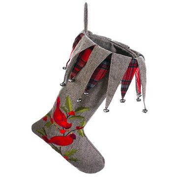 22" Embroidered Cardinal Plaid Stocking Red (pack of 4)