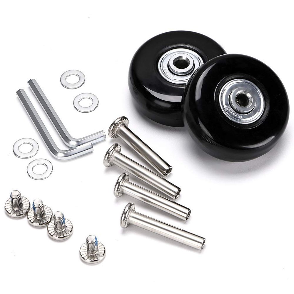 GSHFIGHTING Wear-Resistant Mute Luggage Suitcase Replacement Wheels w/ABEC 608zz Skate Inline Outdoor Skate Repair Kits 2 Wheels Sets (Black, OD54mm x W18mm x ID6mm Axles 30/35mm)