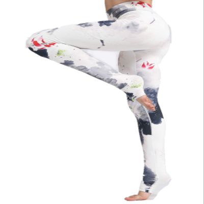 Warmht Printed Women Yoga Leggings High Waist Tummy Control Over The Heel Yoga Pants (Ink White, X-Small)
