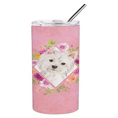 Caroline's Treasures CK4203TBL20 Westie Pink Flowers Stainless Steel 20 oz Skinny Tumbler Vacuum Double Walled Reusable Insulated Tumbler Travel Cup for Coffee Cocktails Gift with Lid, 20 oz